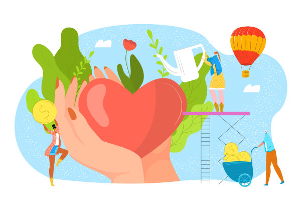 献血，慈善，慈善概念捐赠日，帮助和拯救生命矢量插图。爱心之手，捐钱之心。图片下载