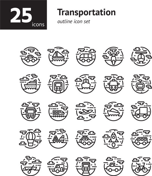 运输轮廓图标集图片下载