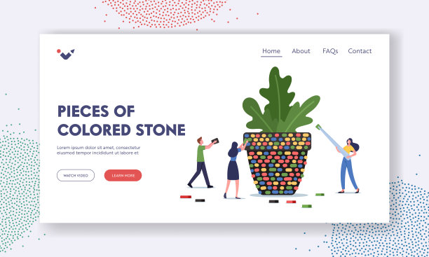 工艺，艺术登陆页面模板。创造性的爱好的概念。小男女装饰花盆图片下载