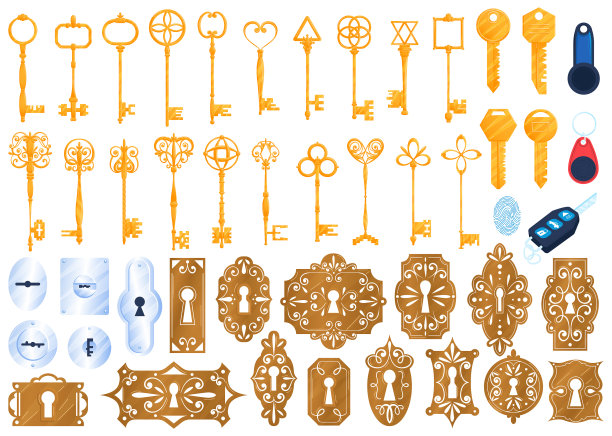 老金锁钥匙隔离图片下载