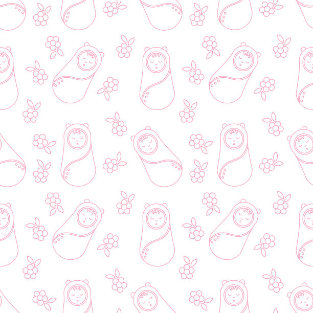 无缝模式。新生儿被裹在婴儿毯里。困倦宝宝轮廓造型。图片下载