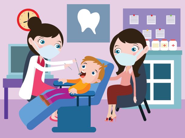 牙科医生在诊所检查小男孩的牙齿图片下载