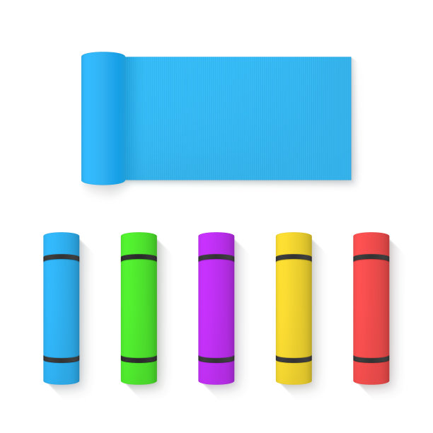 设置多彩的现实滚动和部署瑜伽垫矢量插图karemat运动训练图片下载