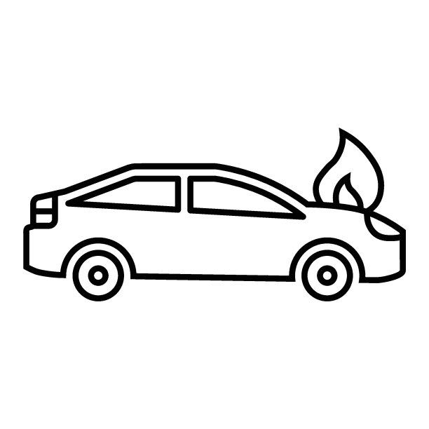 燃烧的汽车设计，在火上的车辆矢量图标设计，在白色背景上的路边救援服务矢量图片下载