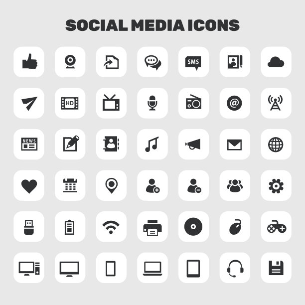 大的社交媒体图标集，时尚的平面图标图片下载