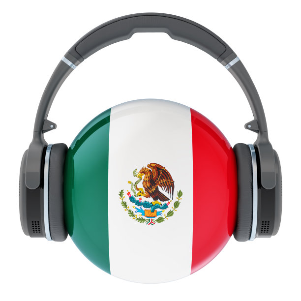 耳机与墨西哥国旗，3D渲染孤立的白色背景图片下载