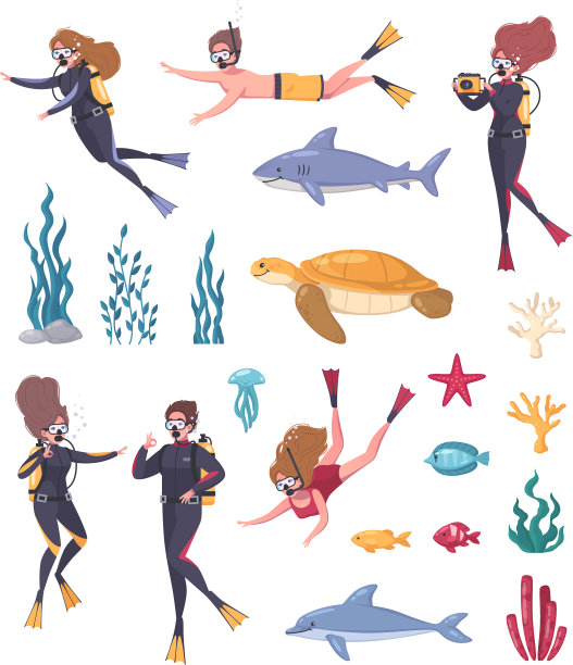 潜水浮潜图标集图片下载