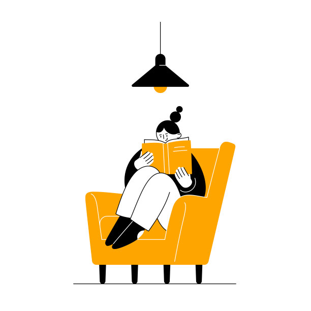 女孩坐在扶手椅上看书。家庭休闲。图片下载