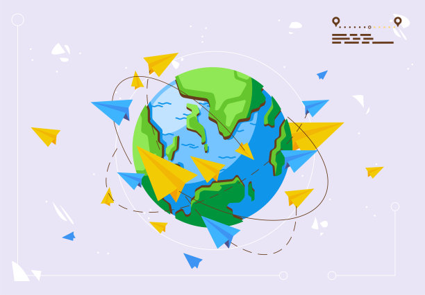 绕地球飞行的纸飞机的矢量插图图片下载