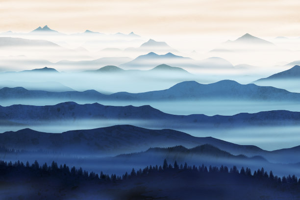 在宁静的黎明，山谷和森林图片下载