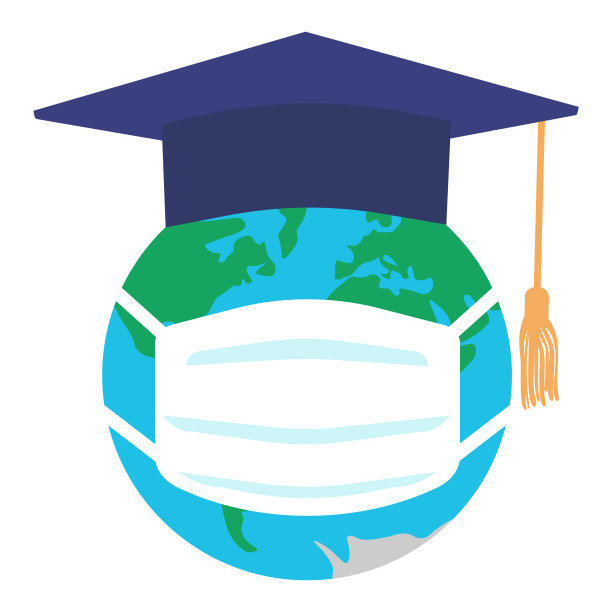 毕业方帽或学位帽和星球地球在医疗面具。流行病专业毕业。矢量插图。图片下载