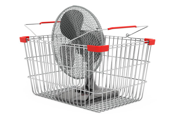 购物篮内的桌扇，白色背景上的3D渲染孤立图片下载