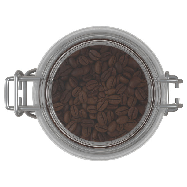 玻璃瓶里的咖啡豆。图片下载