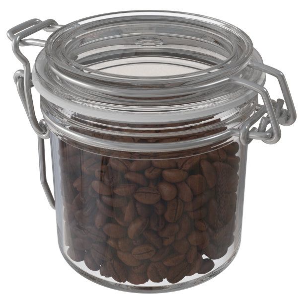 玻璃罐里新烤的咖啡豆。图片下载
