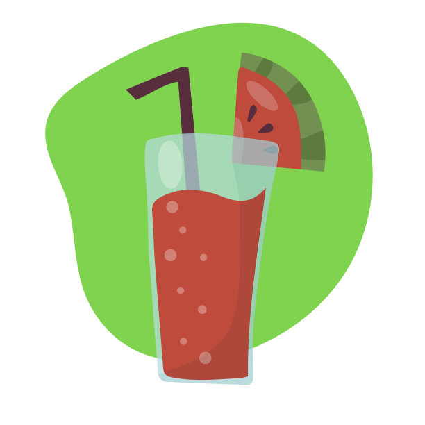 夏日清爽的西瓜水果鸡尾酒。用玻璃杯装的不含酒精的饮料。柠檬水和新鲜水果片。健康的素食。矢量平面插图图片下载