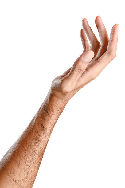 男性白种人伸手准备帮助或接受。手势孤立在白色背景。图片下载