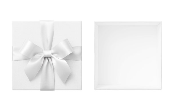 打开白色的礼盒和盖子，在白色的背景上剪出粉红色的丝带蝴蝶结图片下载