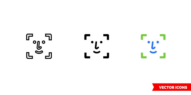 脸id图标3种颜色黑白图片下载