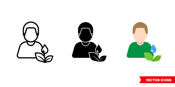 种植者图标3种颜色的黑色和白色图片下载