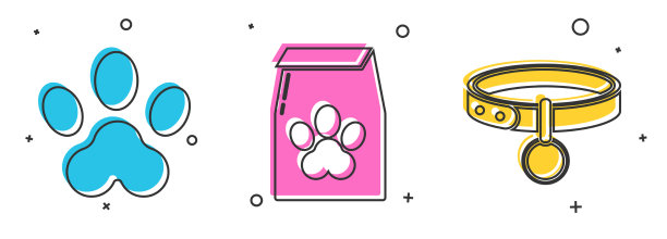 设置爪印袋食品的宠物和项圈图片下载