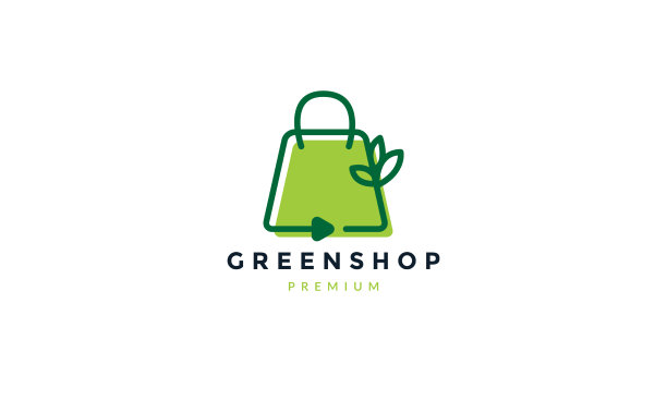 购物袋与绿色叶线抽象标志图片下载