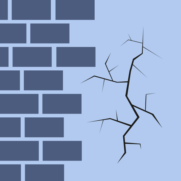 墙上的裂缝。通过洞。砖墙破损，灰泥陈旧。修复建筑漏洞的概念。向量。图片下载