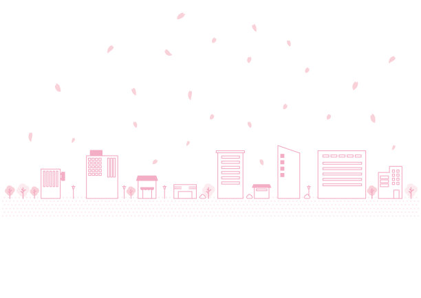 春季商务区形象插图。向量。图片下载