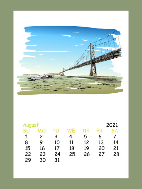 日历表布局8月2021年图片下载