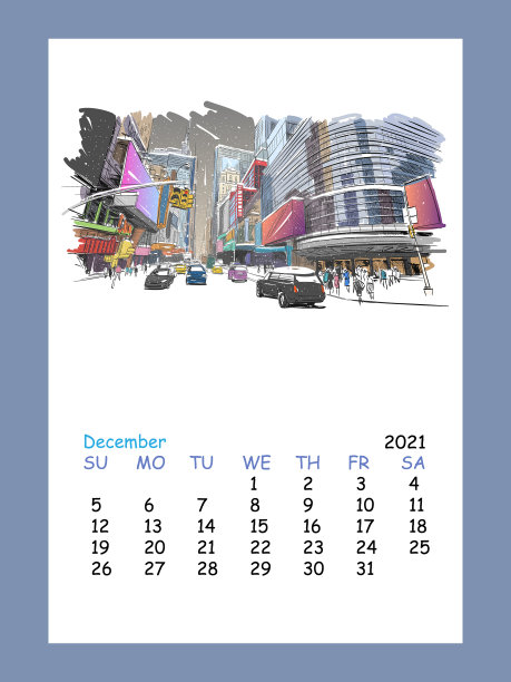 日历表布局12月2021年图片下载