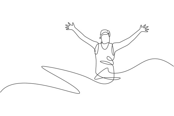 一条连续的线画着年轻的运动员图片下载