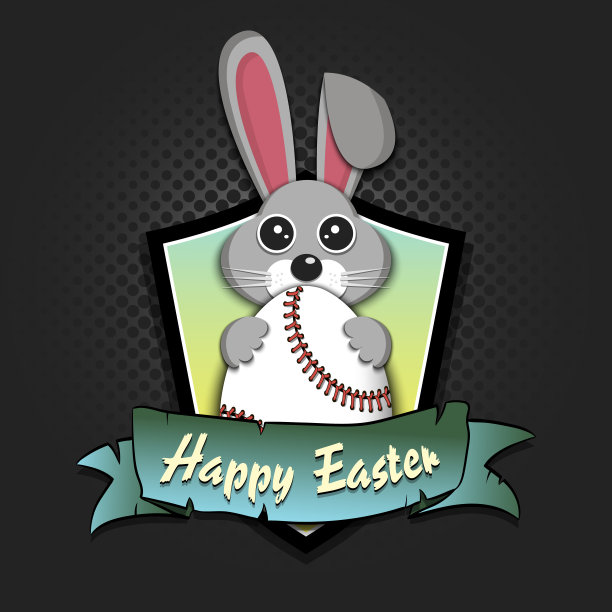 复活节快乐。兔子和鸡蛋形状的棒球图片下载