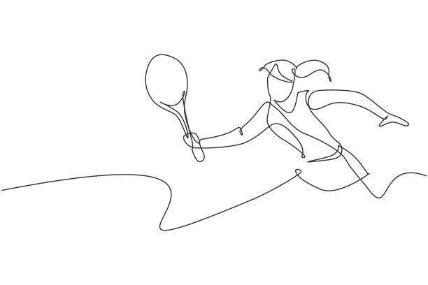 一条连续的线画着年轻快乐的女性图片下载