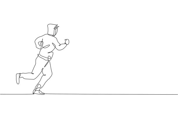 单线连续画青年敏捷男子图片下载