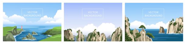 海岸有灯塔、中国山脉、多石海景、海洋图片下载