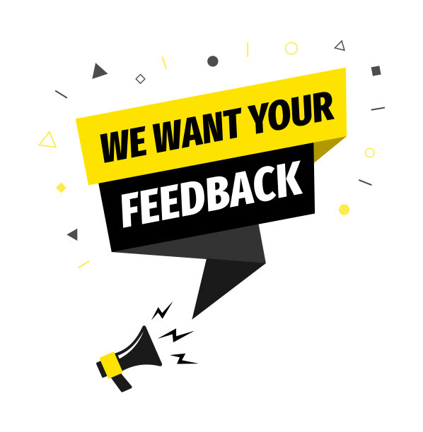 我们需要你的反馈。客户反馈调查意见服务，手拿扩音器宣传横幅。促销广告，营销演讲或客户支持矢量插图图片下载