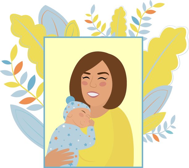 母亲节：妈妈和小儿子，幸福的女人抱着熟睡的婴儿，矢量扁平插画图片下载