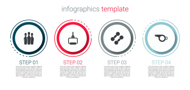 设置保龄球瓶，TPX循环训练设备，哑铃和哨子。业务信息模板。向量图片下载