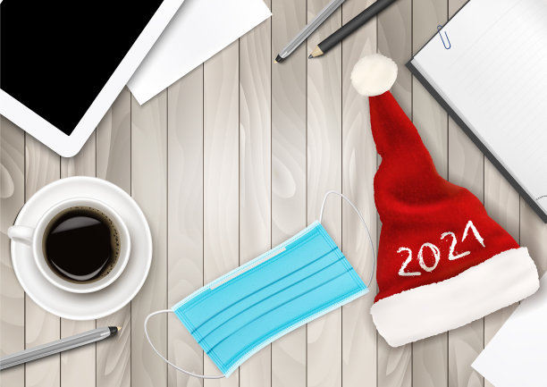 有圣诞老人帽面罩的办公室背景图片下载