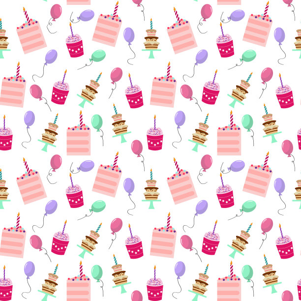 图案与纸杯蛋糕，糖果和气球图片下载