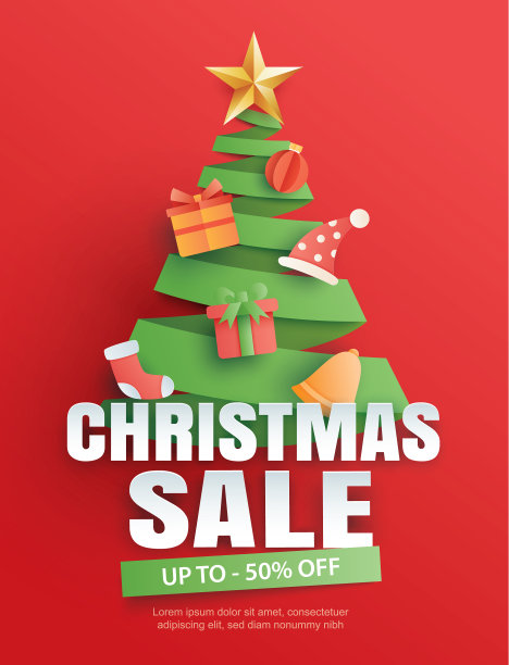 红色背景上有树标志的圣诞特卖图片下载