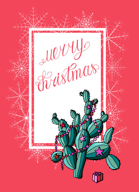 用仙人掌装饰的圣诞卡图片下载