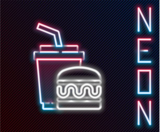 发光的霓虹线纸玻璃与饮用吸管图片下载