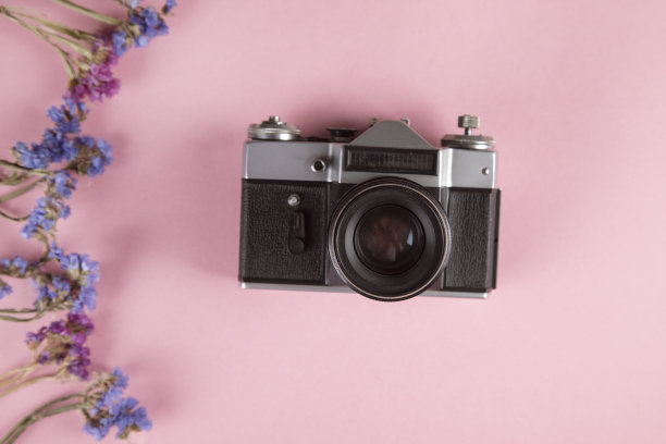带彩色花朵的老式相机图片下载