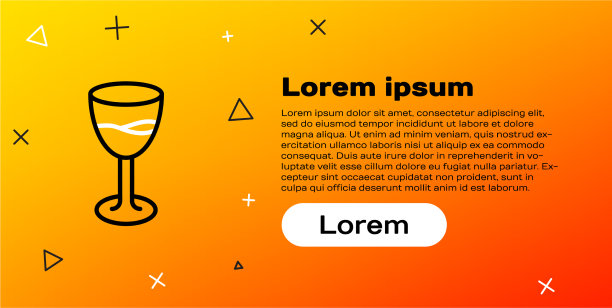 线葡萄酒杯图标孤立在黄色背景图片下载