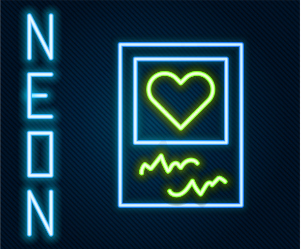 发光的霓虹灯线空白的相框和心图片下载