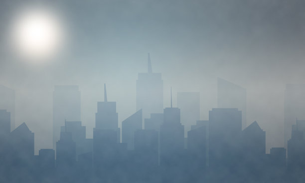 城市空气污染烟雾和阳光，工厂烟雾和工业二氧化碳云。图片下载