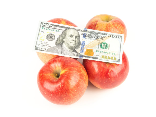 白色背景上的苹果和美元图片下载
