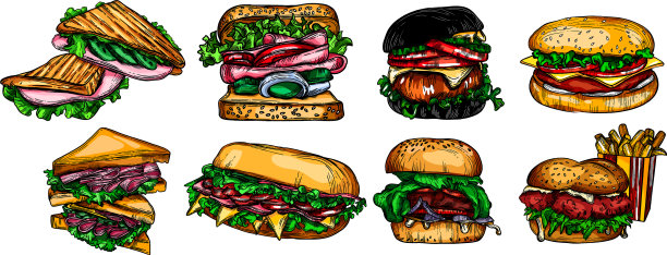 汉堡，比萨饼，三明治，薯条，汉堡图片下载