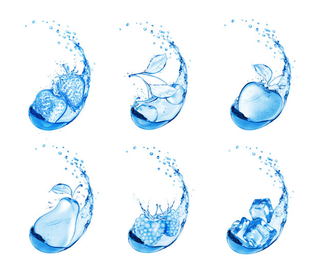 由水制成的水果和浆果。概念图像孤立在白色背景图片下载