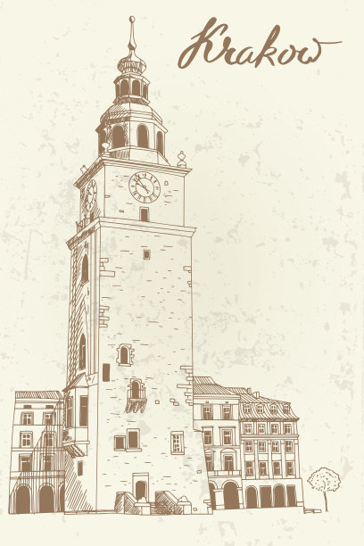 市政厅塔位于老城区主市场广场区Kraków。波兰。图片下载